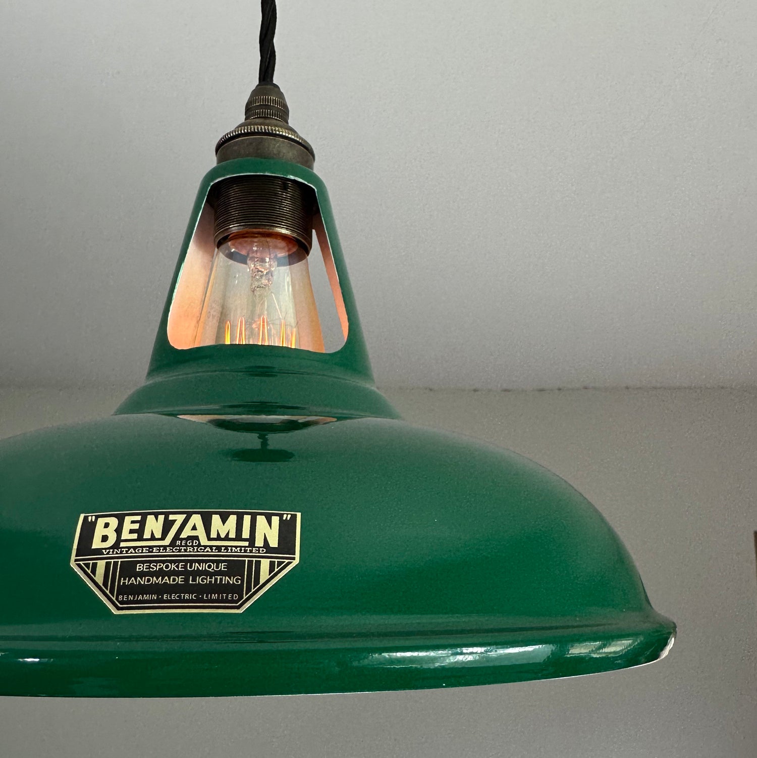 Cawston - Original Green Slotted Lampshade Pendant Set Light *Worn* - 11 Inch