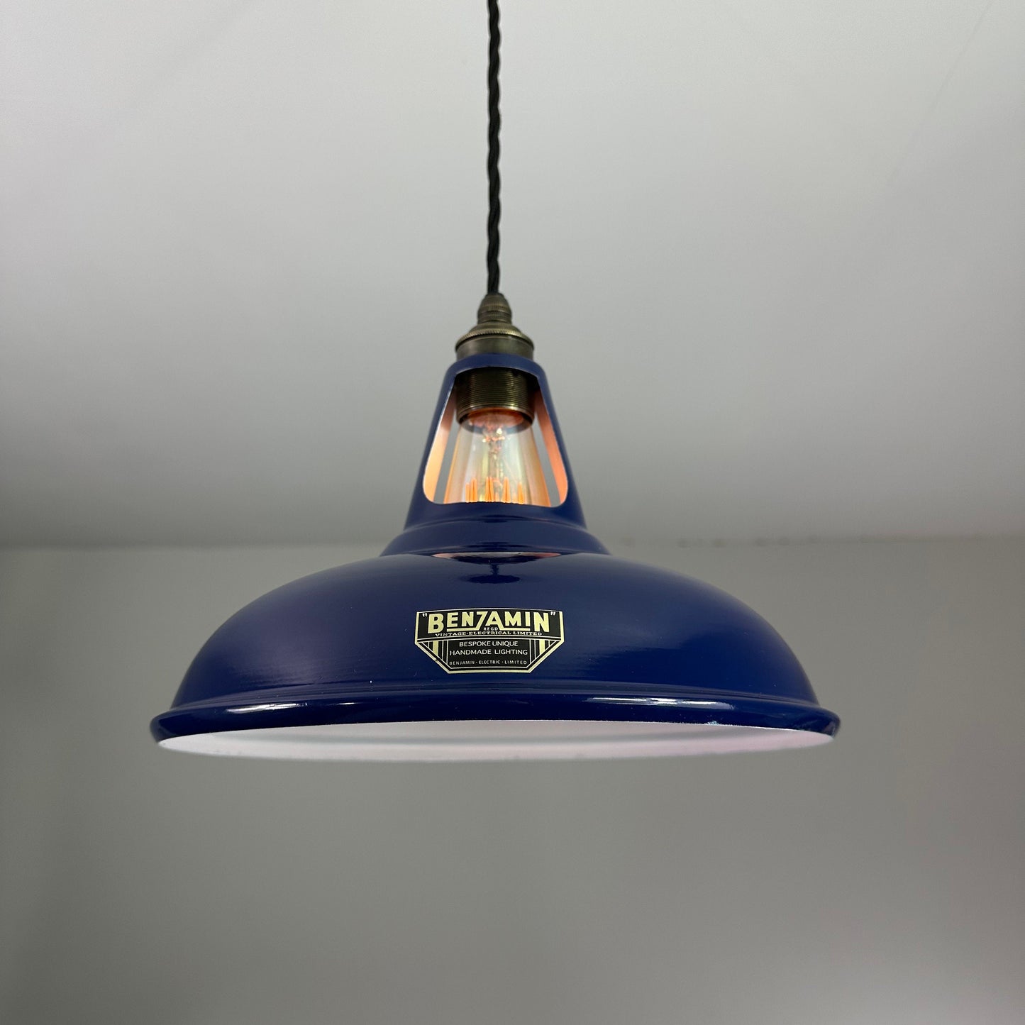 Cawston ~ *Worn* Blue Solid Shade Slotted Design Pendant Set Light | Ceiling Dining Room | Kitchen Table | Vintage Bulb