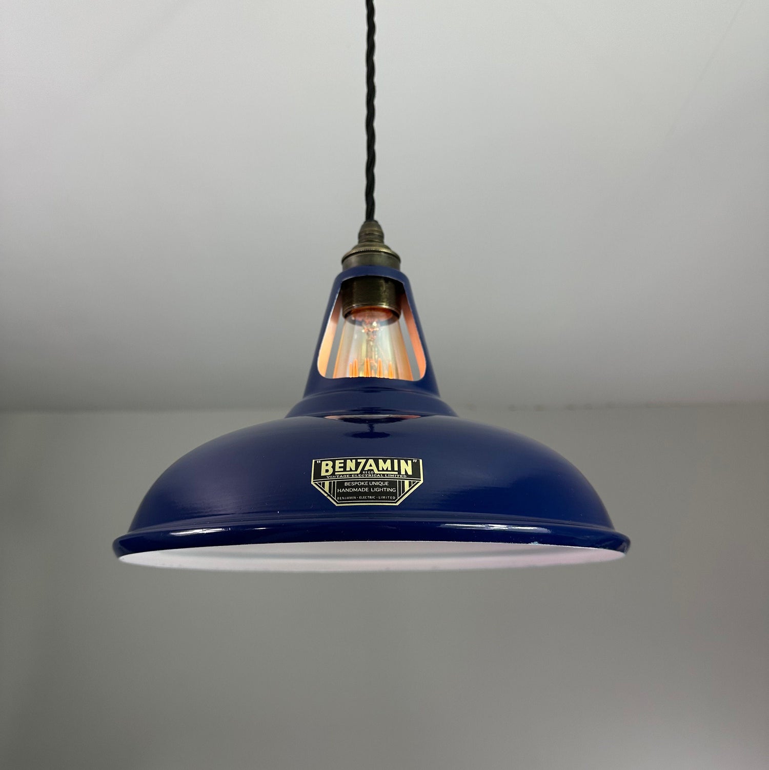 Cawston ~ *Worn* Blue Solid Shade Slotted Design Pendant Set Light | Ceiling Dining Room | Kitchen Table | Vintage Bulb
