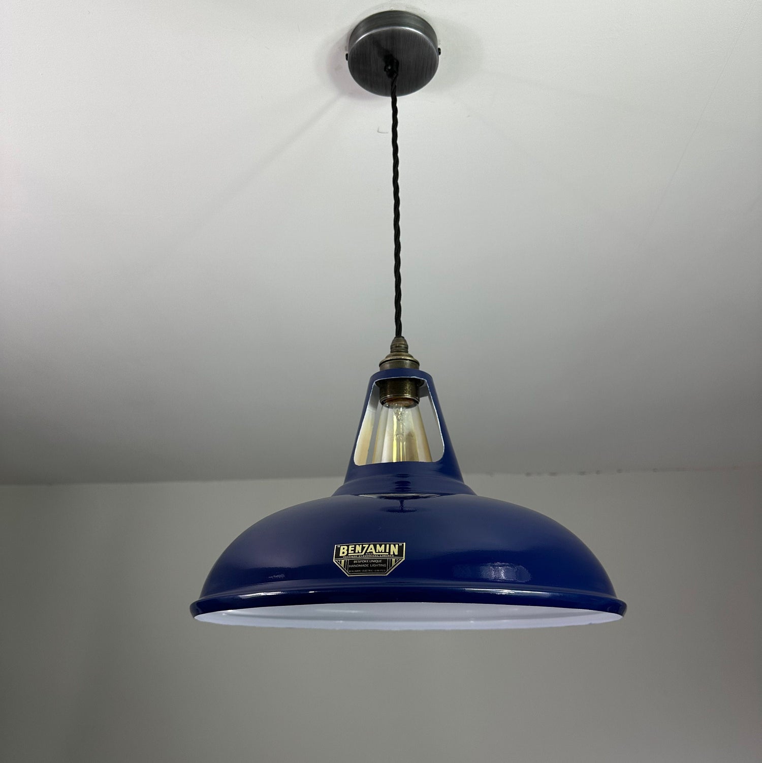 Cawston XL Royal Blue Slotted Lampshade Pendant Set Light *Worn*