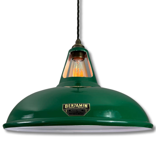Cawston XL - Original Green Slotted Lampshade Pendant Set Light *Worn* - 14 Inch