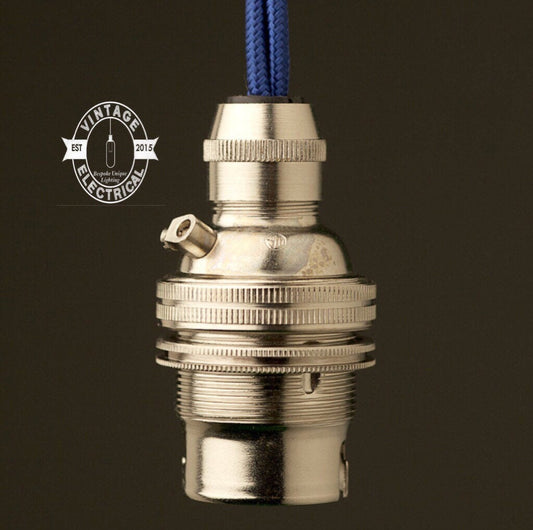 Polished Nickel Pendant Lampholder | Bayonet B22 Fitting With Cable Grip