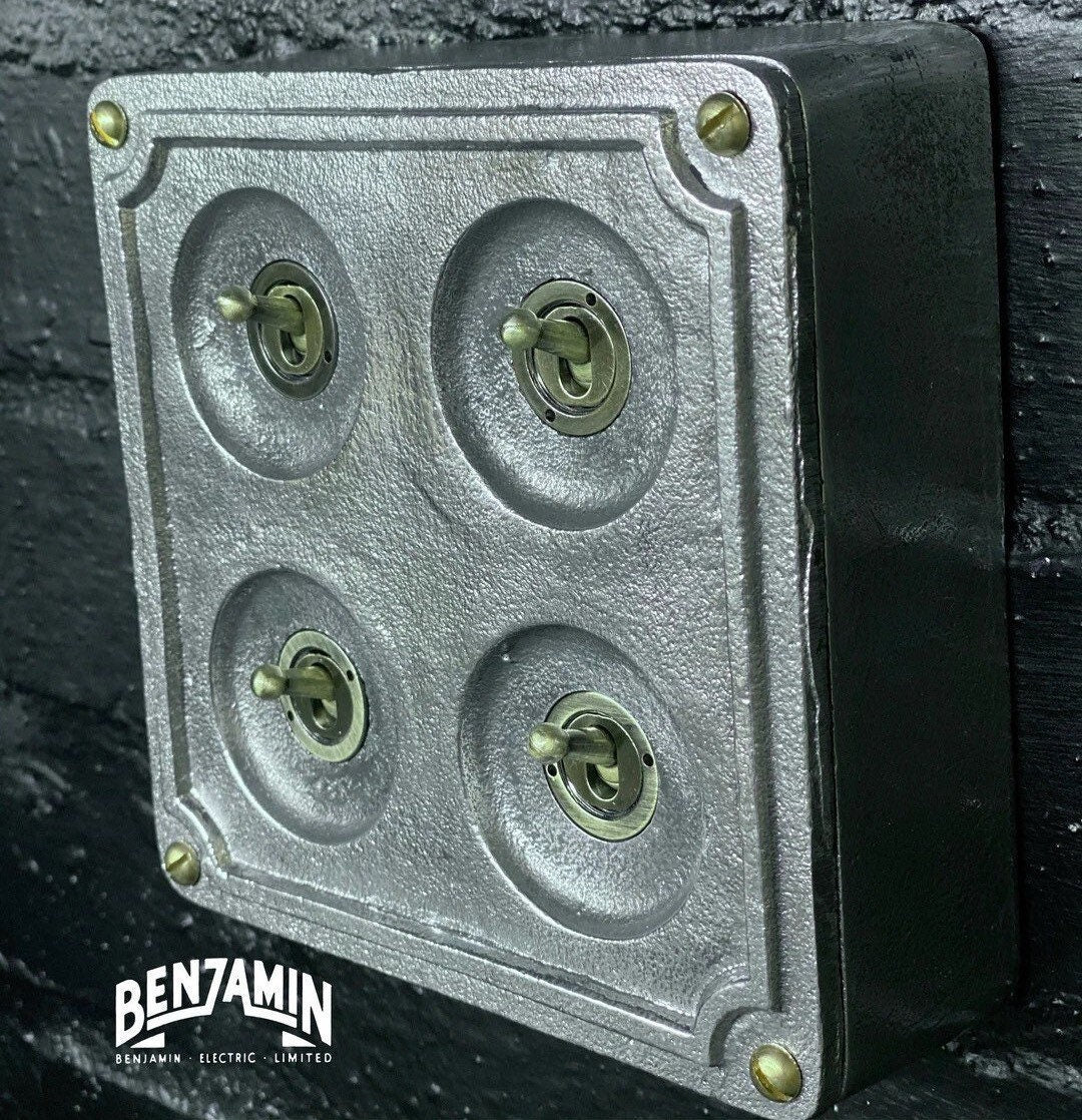 4 Gang 2 Way Solid Cast Metal Surface Mounting Conduit Light Switch Industrial - BS EN Approved Vintage 1950’s Britmac Style