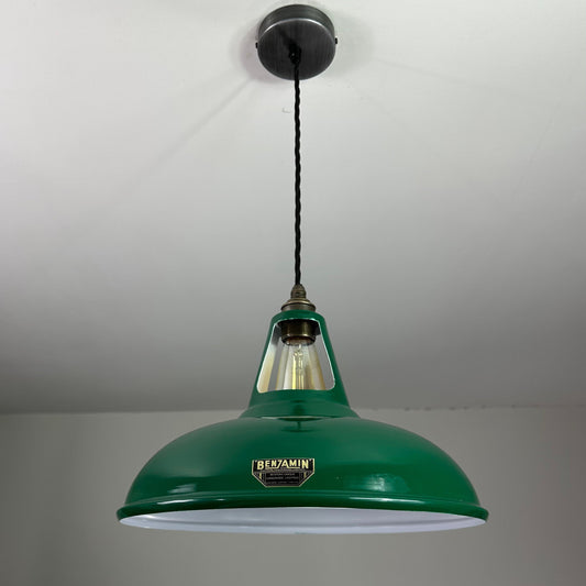 Cawston XL - Original Green Slotted Lampshade Pendant Set Light *Worn* - 14 Inch
