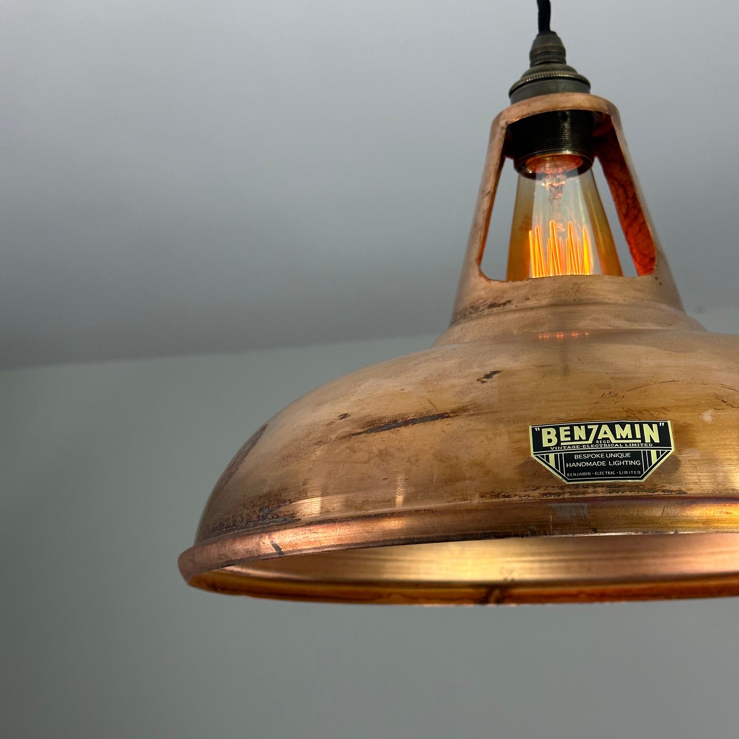 Cawston XL - Antique Copper Slotted Lampshade Pendant Set Light - 14 Inch