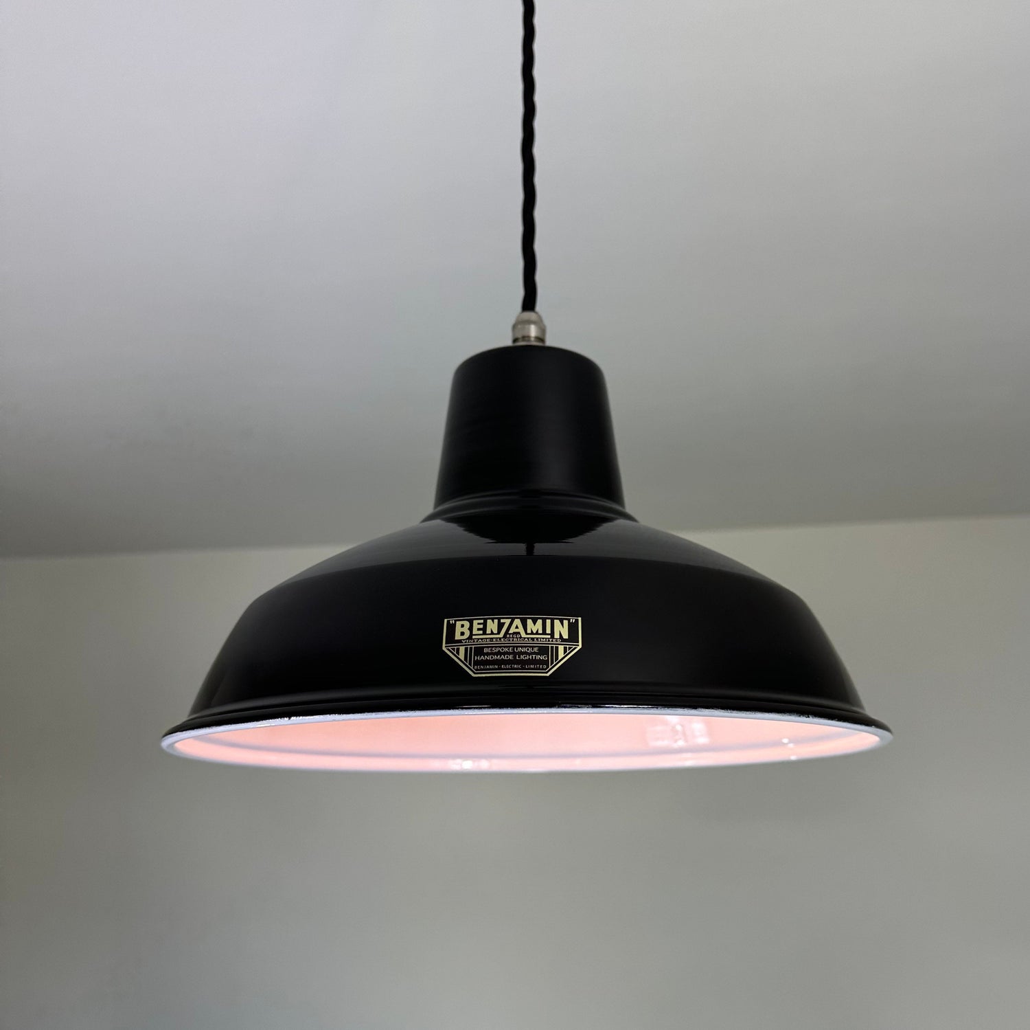 Filby ~ Midnight Black RLM Reflector Lampshade Pendant Set Light *Worn* ~ 12.5 Inch