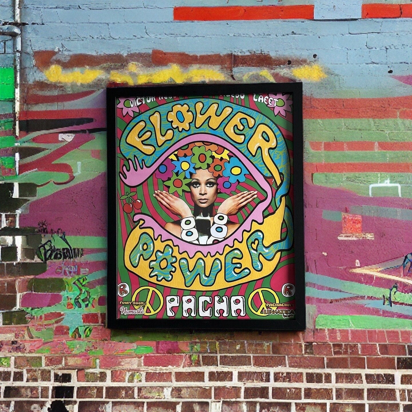 Flower Power ~ Genuine Pacha Ibiza Framed Dj Artwork | Luxury Black Frame
