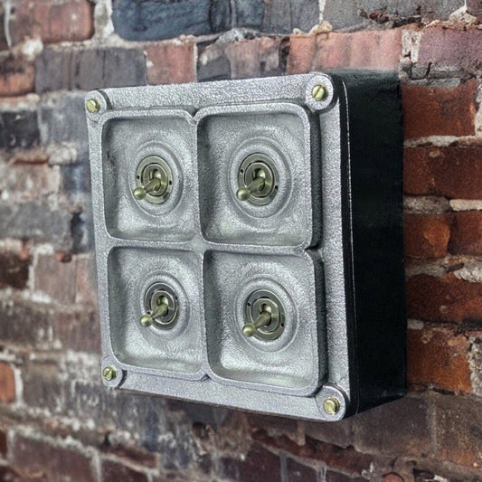 4 Gang 2 Way Solid Cast Metal Light Switch Industrial - BS EN Approved Vintage Crabtree 1950’s Style