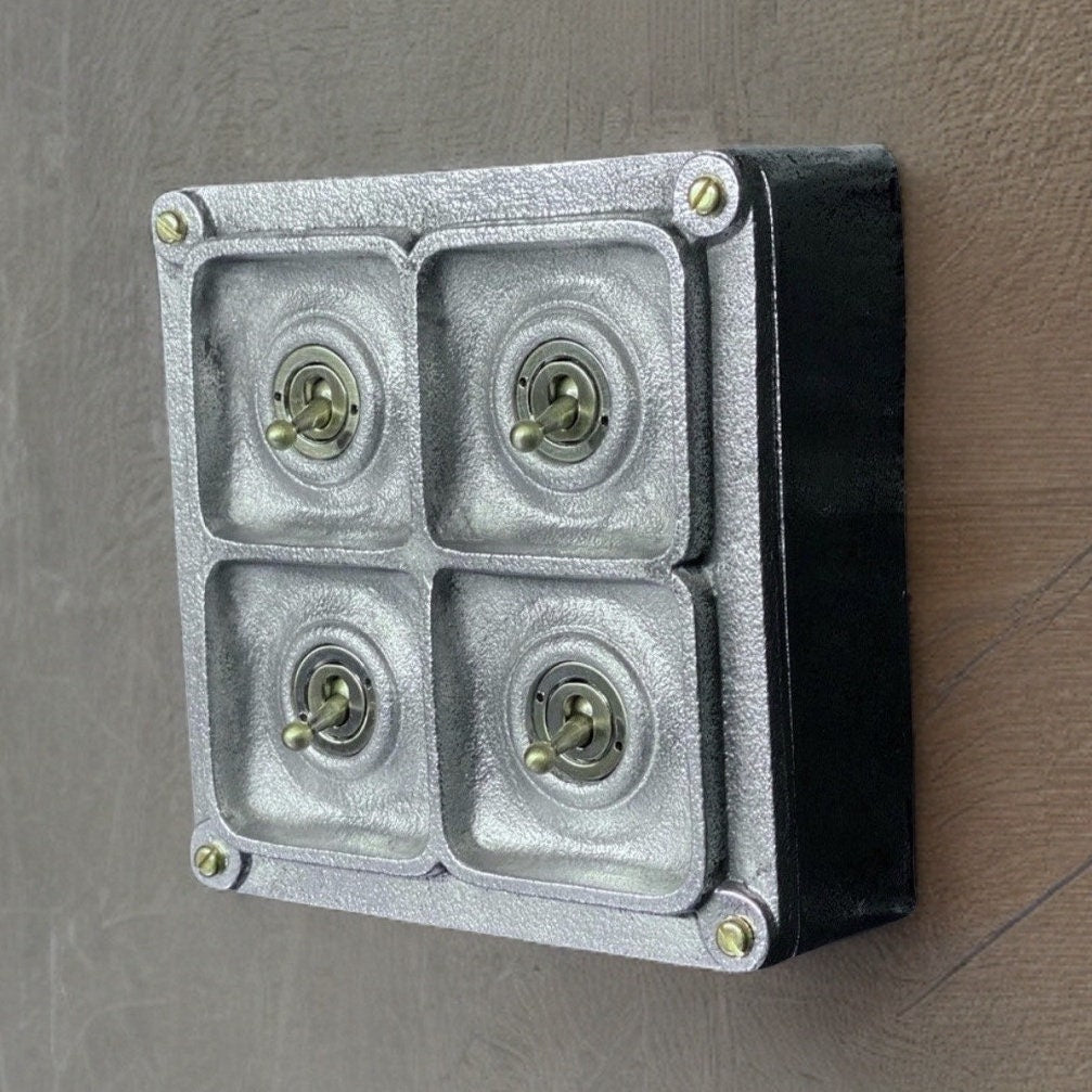 4 Gang 2 Way Solid Cast Metal Light Switch Industrial - BS EN Approved Vintage Crabtree 1950’s Style