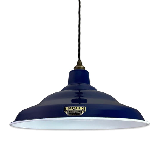 Bawsey ~ *Worn*Royal Blue Industrial Factory Shade Design Pendant Light ~ 16 Inch