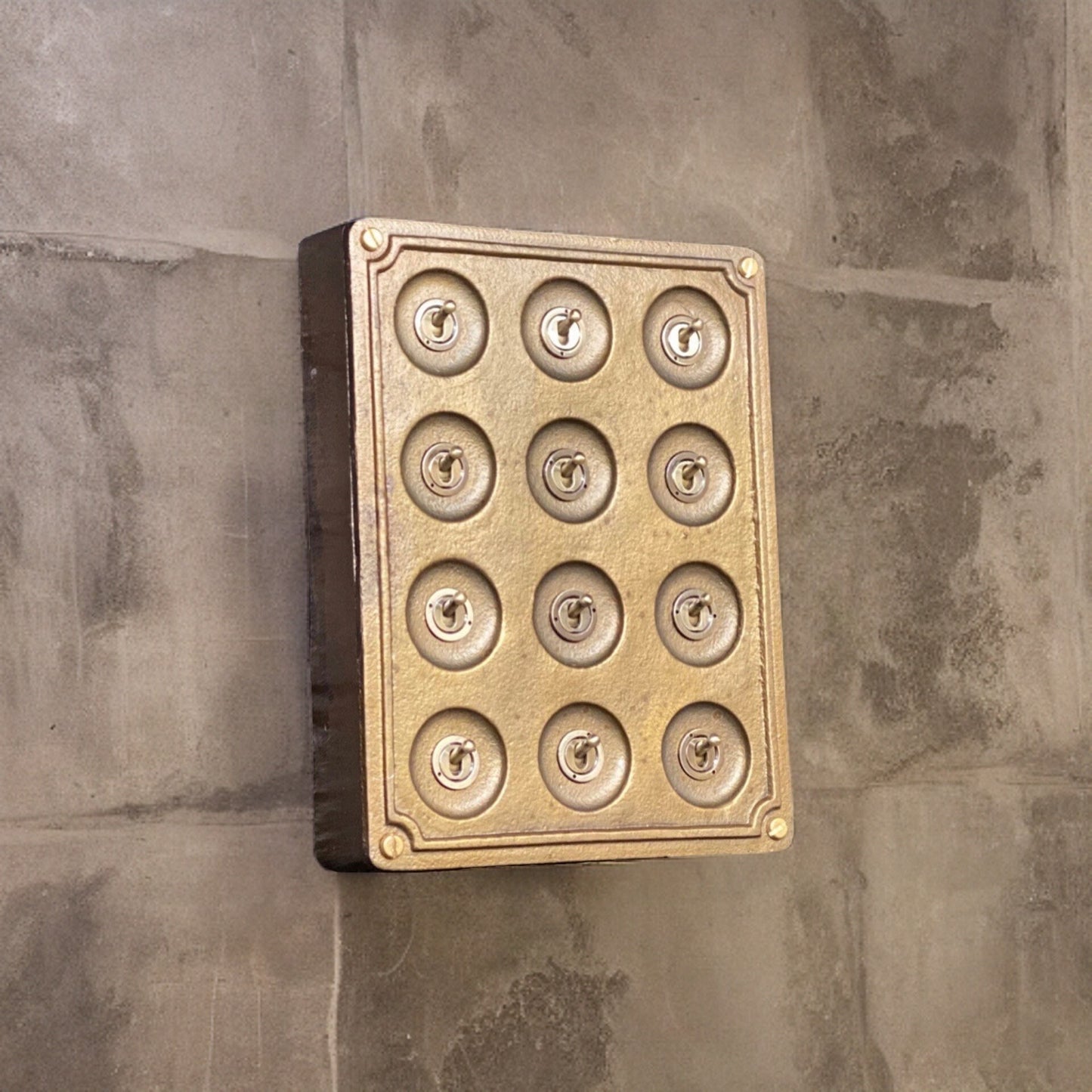 12 Gang 2 Way Bronze Solid Cast Metal Surface Mounting Conduit Light Switch Industrial - BS EN Approved Vintage Crabtree 1950