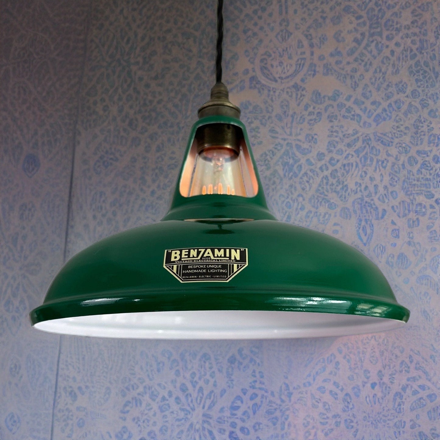 Cawston - Original Green Slotted Lampshade Pendant Set Light *Worn* - 11 Inch