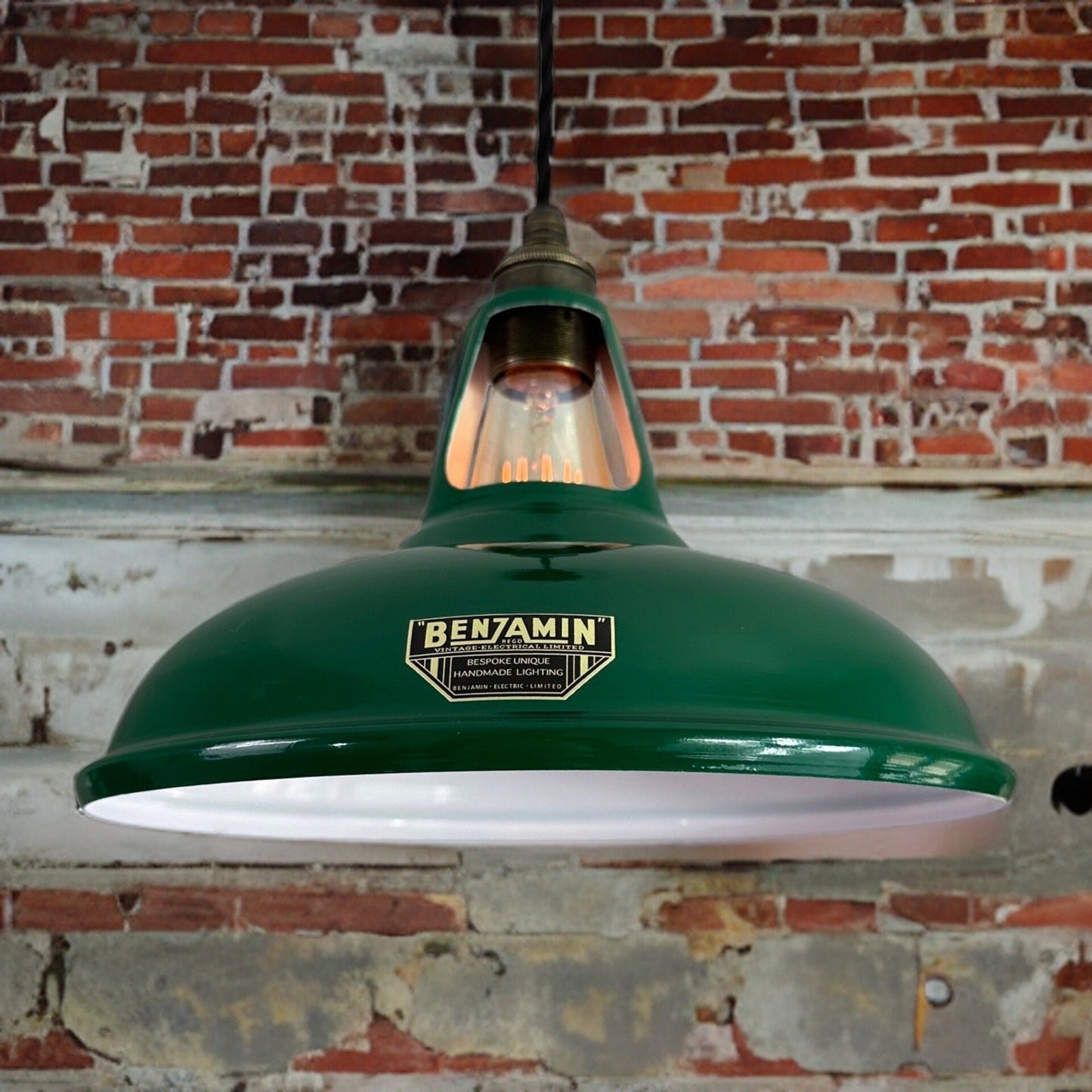 Cawston - Original Green Slotted Lampshade Pendant Set Light *Worn* - 11 Inch