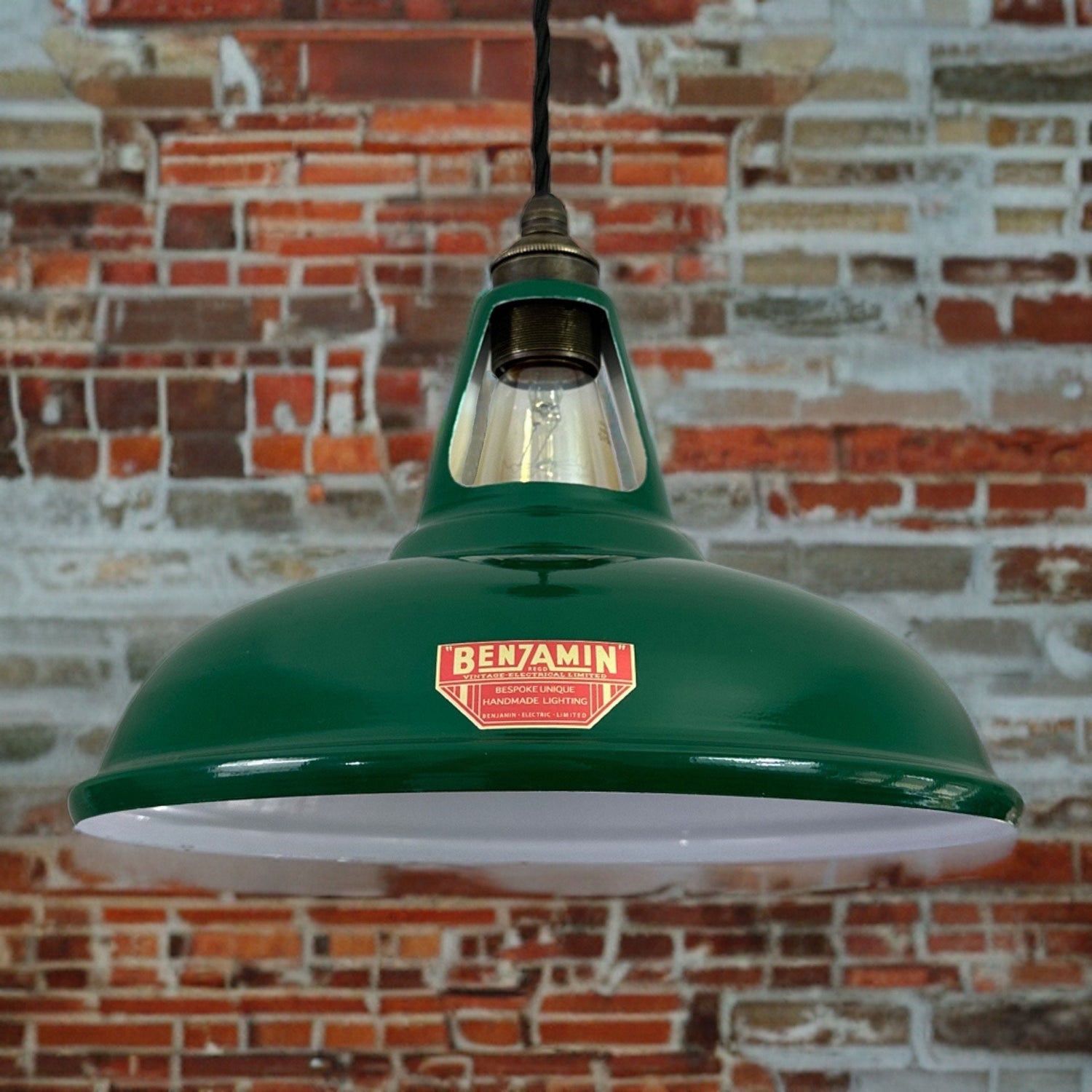 Cawston - Original Green Slotted Lampshade Limited Edition Red Label Design Pendant Set Light *Worn* - 11 Inch