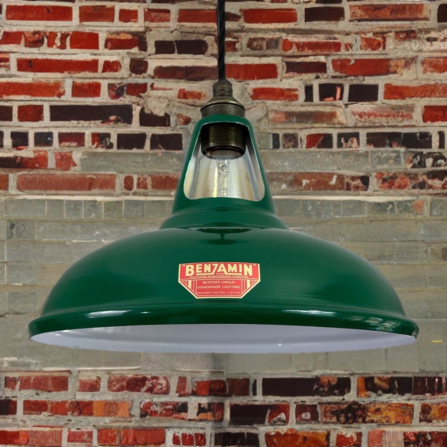 Cawston - Original Green Slotted Lampshade Limited Edition Red Label Design Pendant Set Light *Worn* - 11 Inch