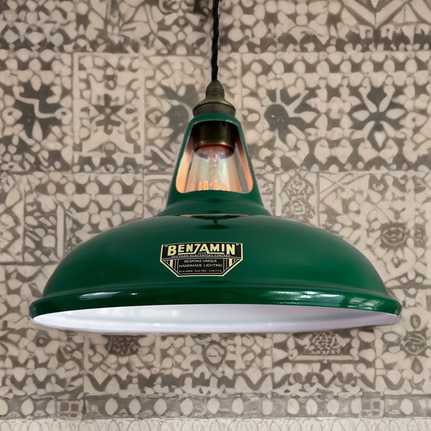 Cawston - Original Green Slotted Lampshade Pendant Set Light *Worn* - 11 Inch