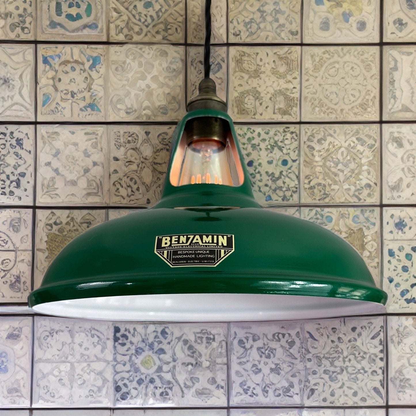 Cawston - Original Green Slotted Lampshade Pendant Set Light *Worn* - 11 Inch