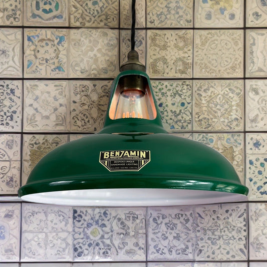 Cawston - Original Green Slotted Lampshade Pendant Set Light *Worn* - 11 Inch
