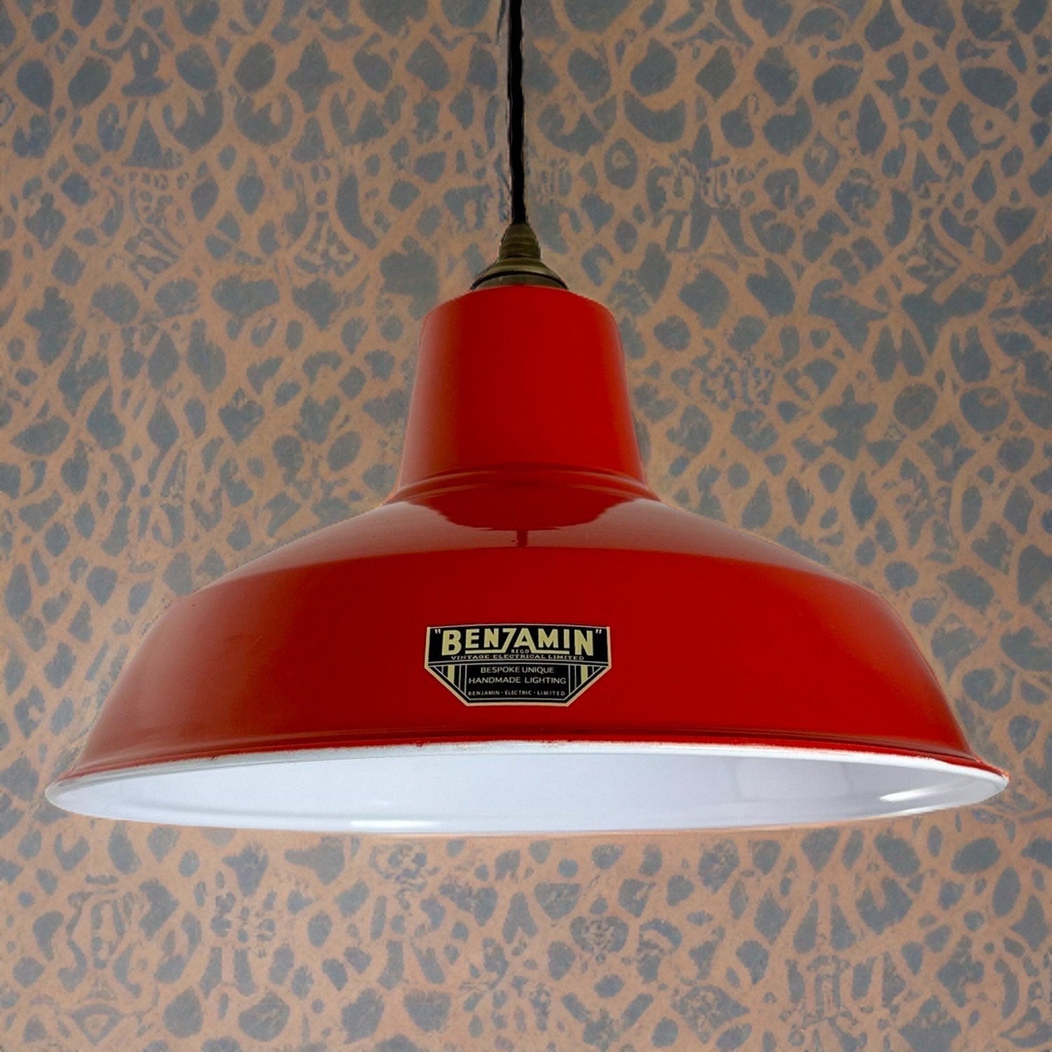 Filby ~ British Red RLM Reflector Lampshade Pendant Set Light ~ 12.5 Inch