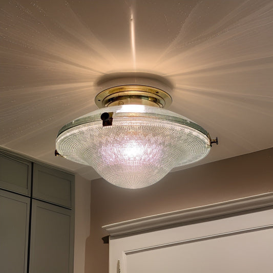 Houghton ~ Flush Mount Holophane Glass Light Vintage Design