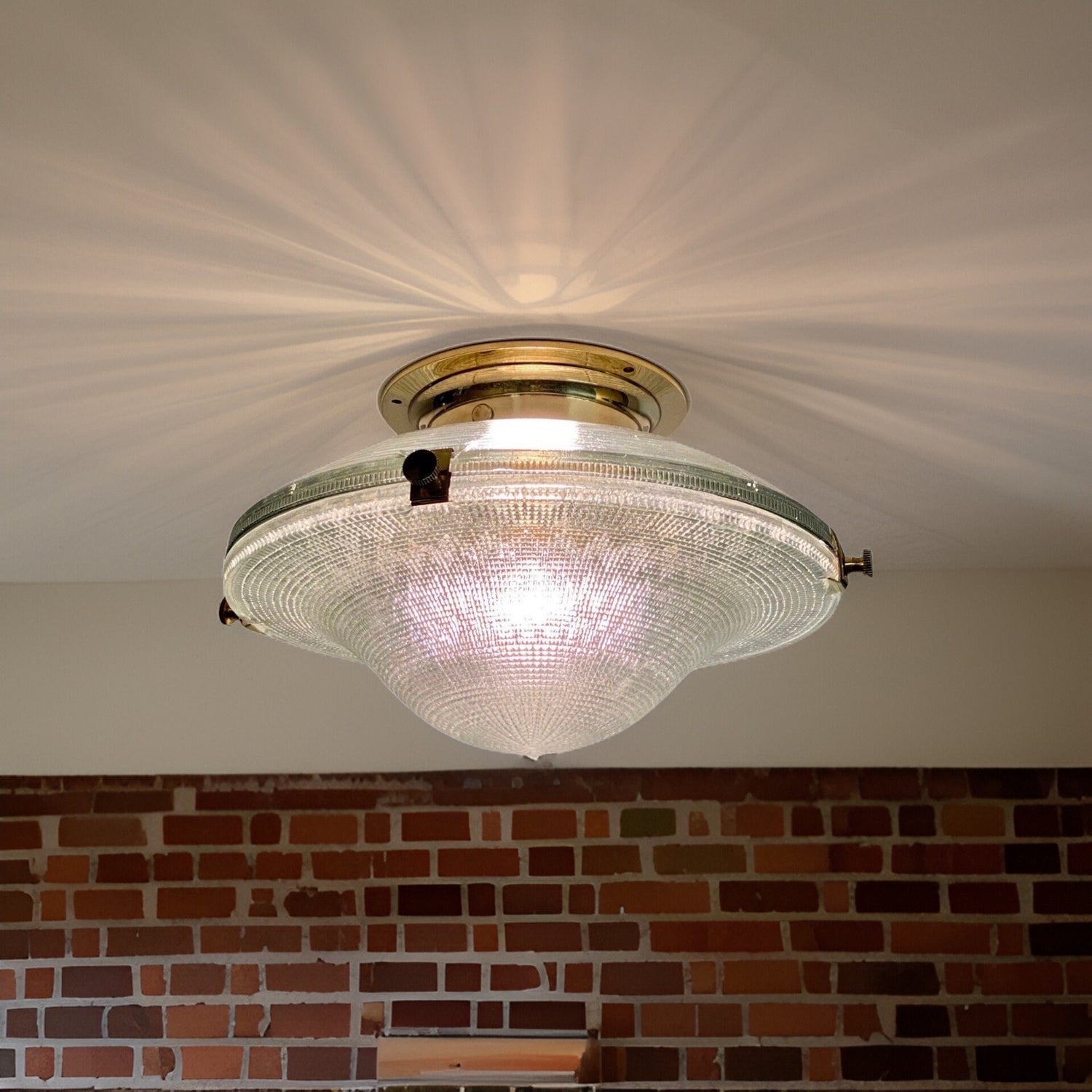 Houghton ~ Flush Mount Holophane Glass Light Vintage Design