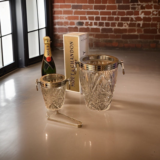 Maxlume ~ Luxury 3 Piece Solid Glass Hand Cut Engraved Wine & Ice Cooler Champagne Glass French Bucket