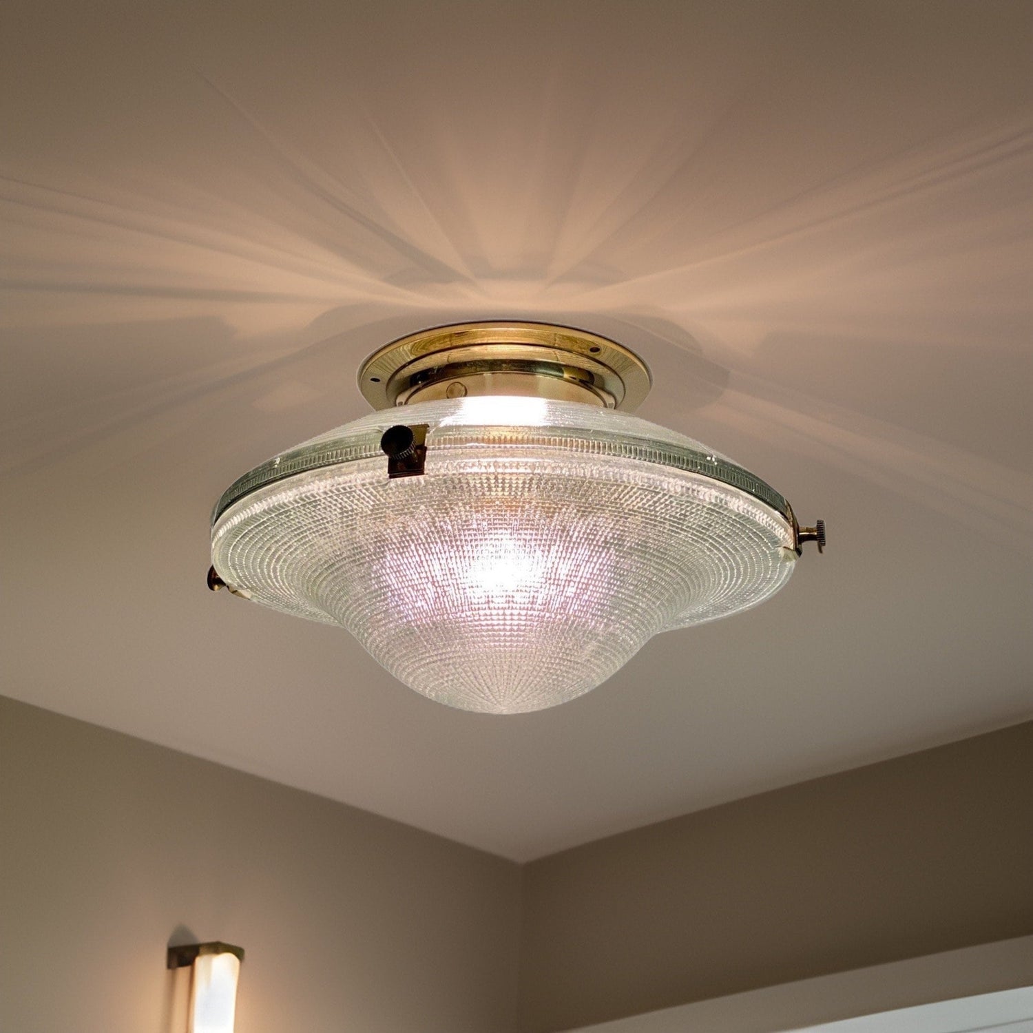 Houghton ~ Flush Mount Holophane Glass Light Vintage Design