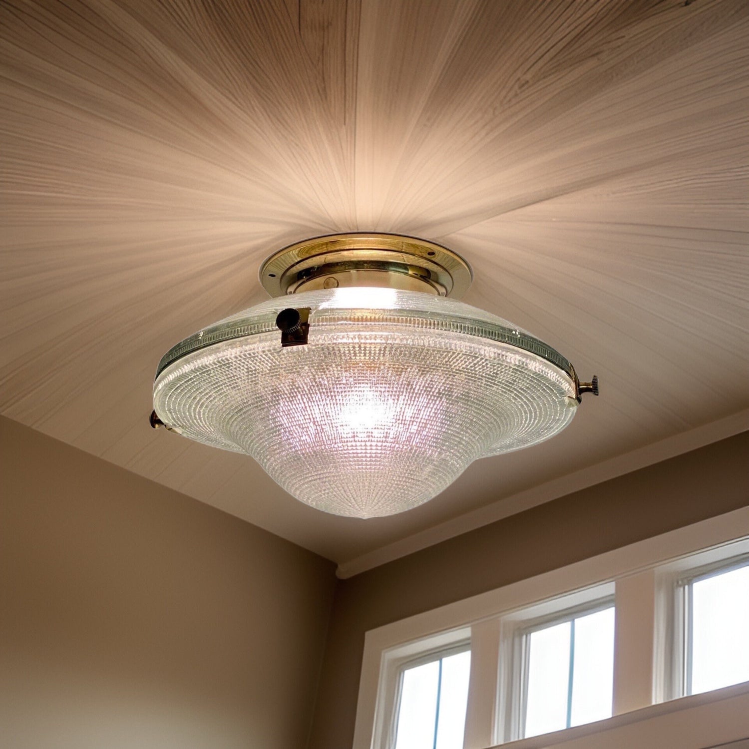 Houghton ~ Flush Mount Holophane Glass Light Vintage Design