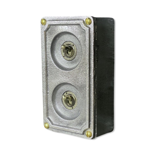Double 2 Gang Solid Cast Metal Conduit Light Switch Industrial 2 Way - BS EN Approved Vintage Crabtree 1950’s Style