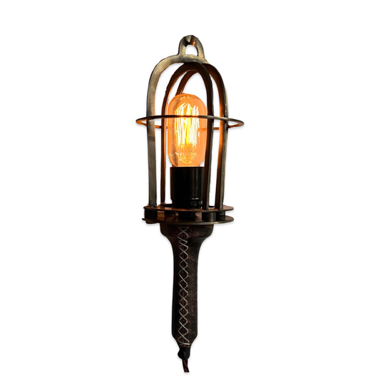 Solid Antique Brass Cage & Oxblood Leather Dimmable Lamp