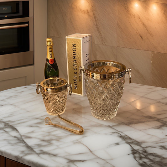 Luxury 3 Piece Solid Glass Hand Cut Engraved Wine & Champagne Ice Cooler