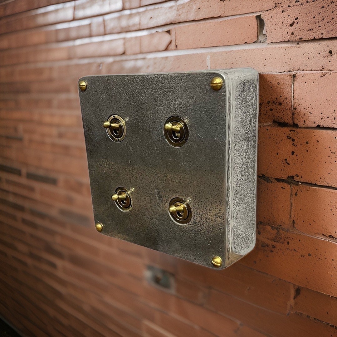 4 Gang 2 Way Solid Cast Metal Conduit Light Switch Industrial - BS EN Approved - Vintage Crabtree Style