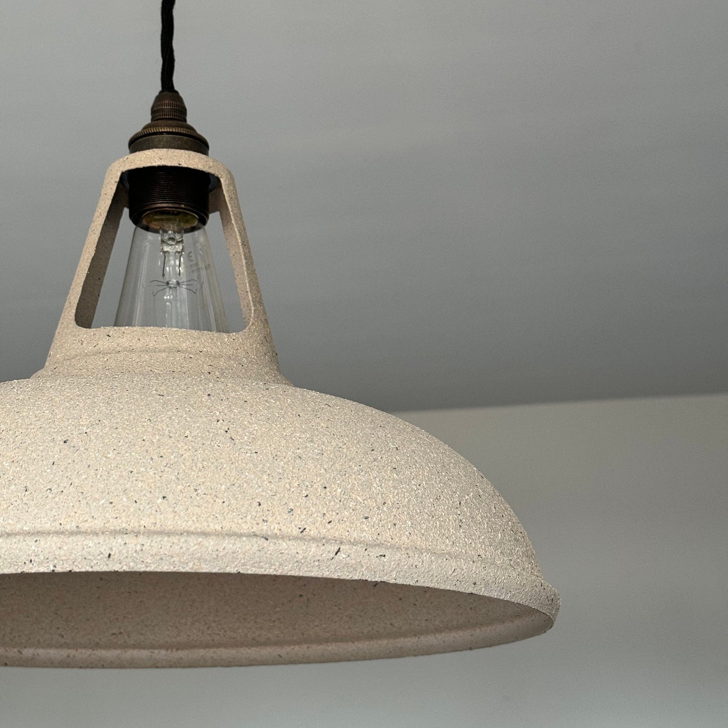 Cawston XL - Stone Finish Solid Steel Slotted Lampshade Pendant Set Light - 14 Inch