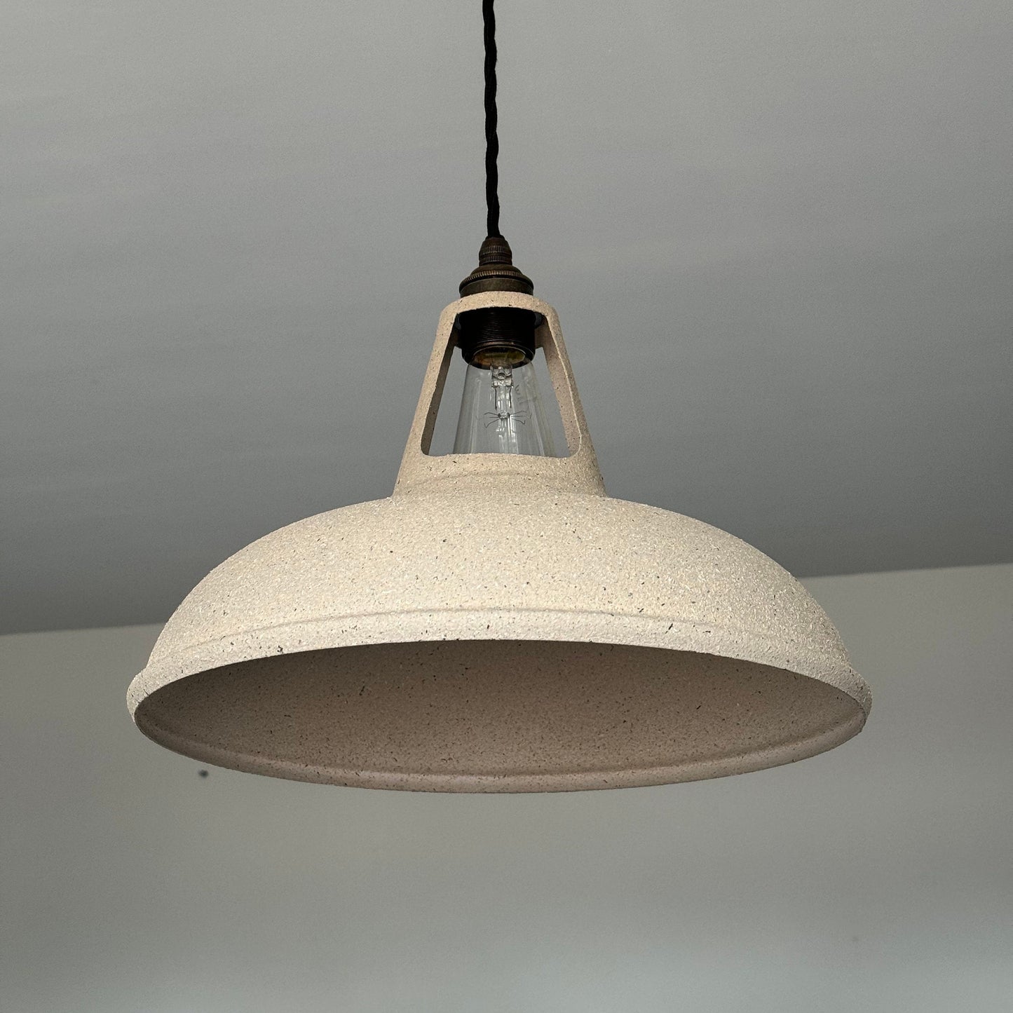 Cawston XL - Stone Finish Solid Steel Slotted Lampshade Pendant Set Light - 14 Inch