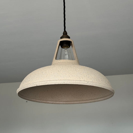 Cawston XL - Stone Finish Solid Steel Slotted Lampshade Pendant Set Light - 14 Inch