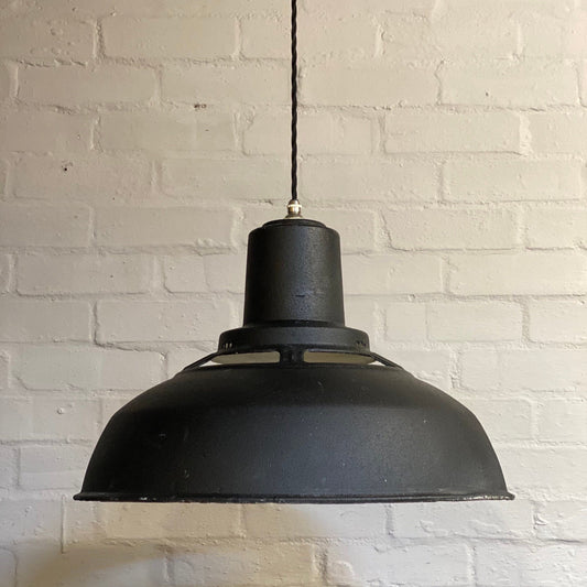 Geniune Black Solid Benjamin Saflux Shade 1940’s Pendant Set Light | Ceiling Dining Room | Kitchen Table | Vintage Filament Bulb