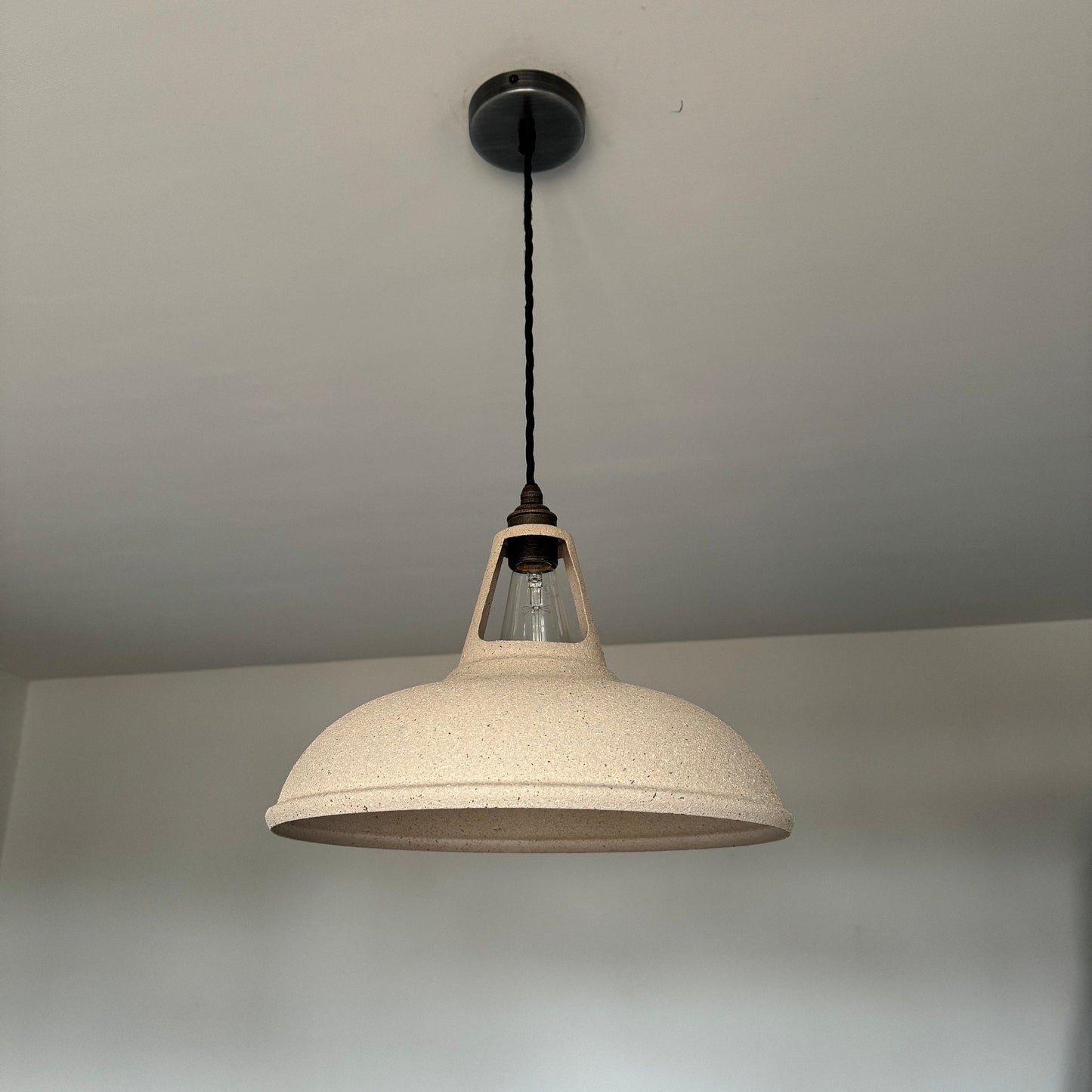 Cawston XL - Stone Finish Solid Steel Slotted Lampshade Pendant Set Light - 14 Inch