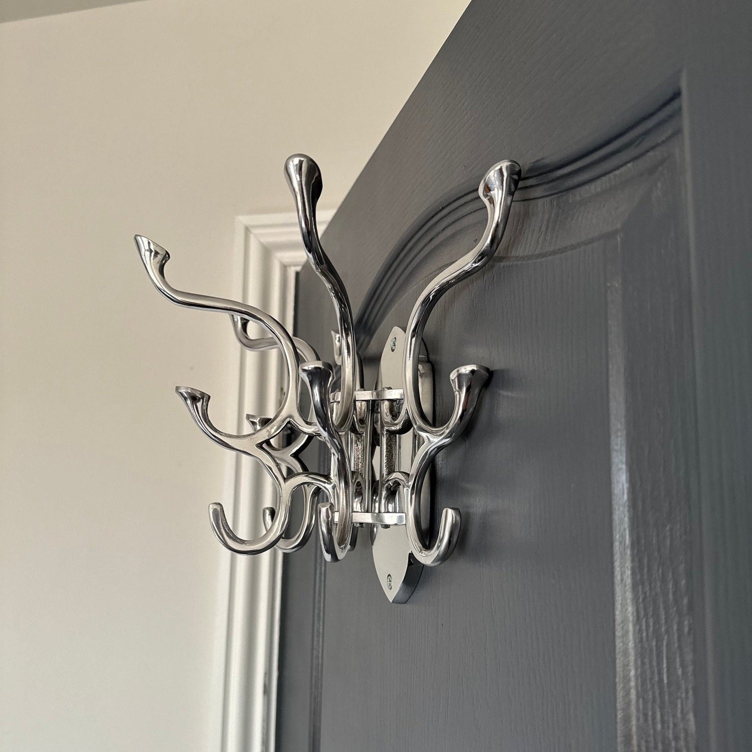 Metal Swivel Coat Rack | Polished Chrome | Rustic | Handmade | Vintage Style | Art Deco