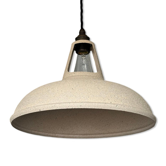 Cawston XL - Stone Finish Solid Steel Slotted Lampshade Pendant Set Light - 14 Inch