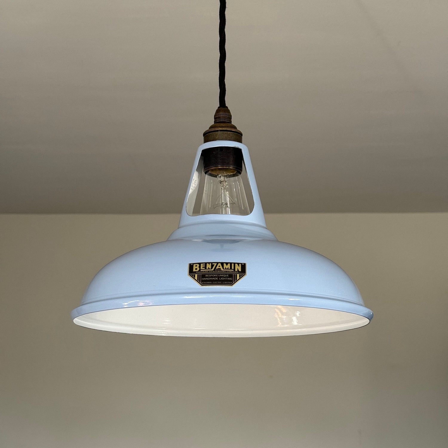 Cawston - Light Sky Blue Slotted Lampshade Pendant Set Light *Worn* - 11 Inch