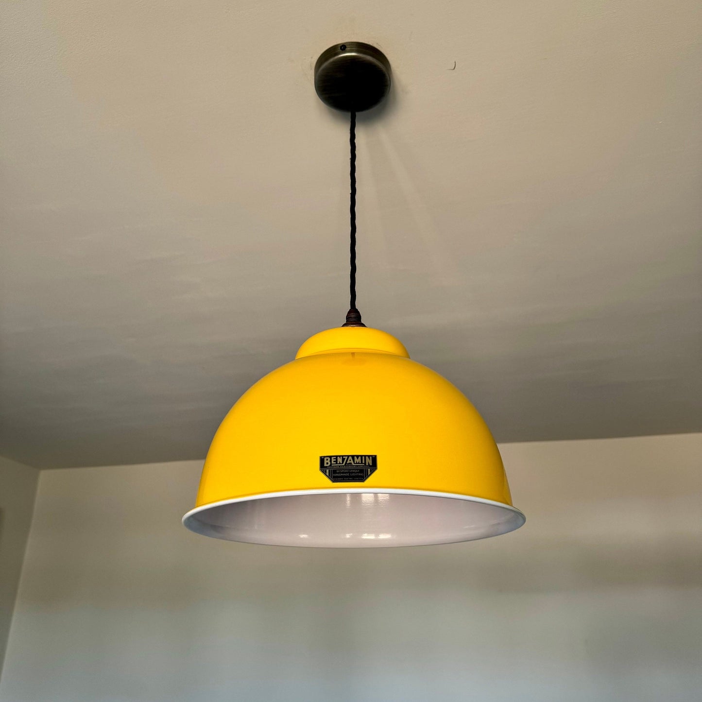 Morley XL ~ Summer Yellow RLM Deep Dome Reflector Lampshade Pendant Set Light ~ 13 Inch