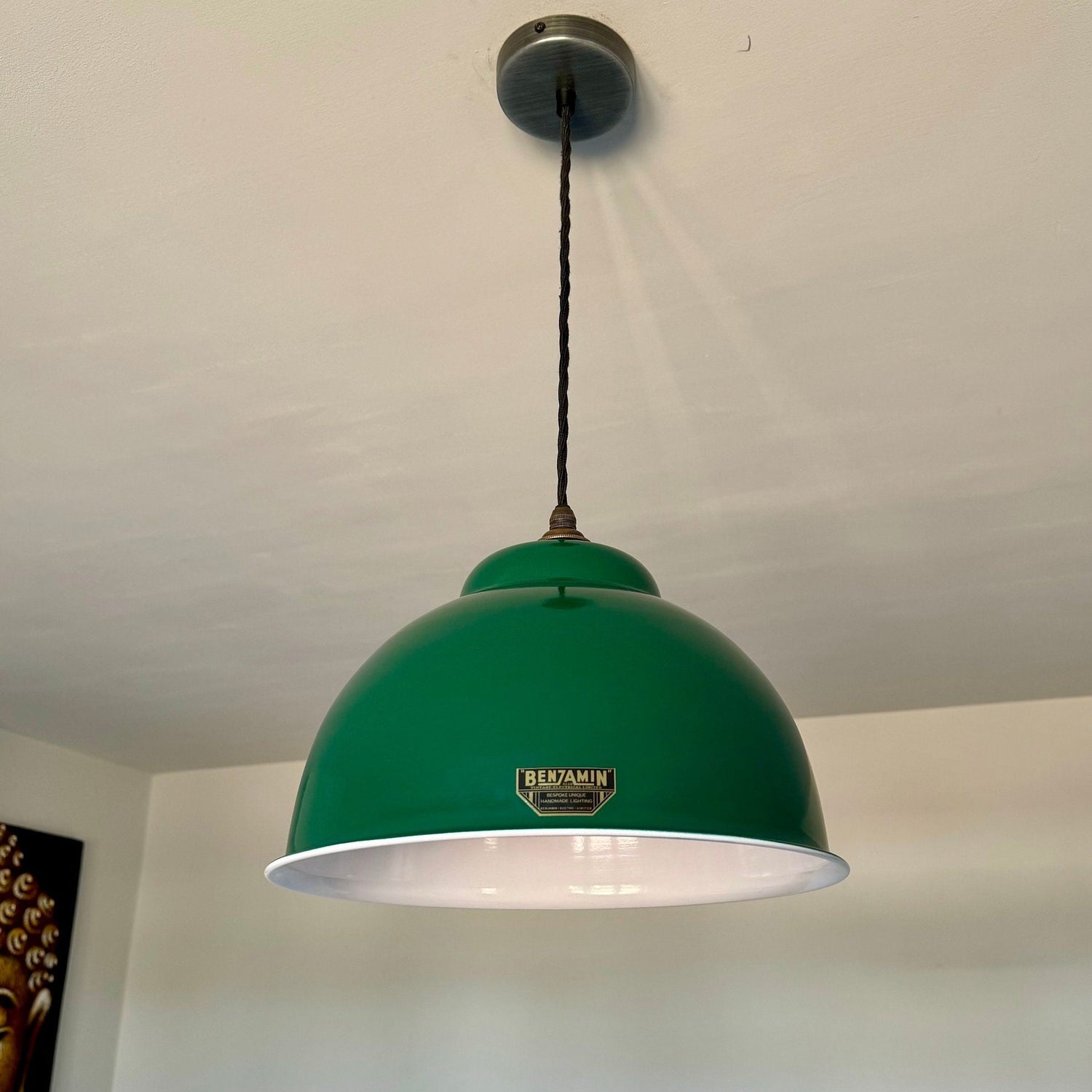 Morley XL ~ Original Green RLM Deep Dome Reflector Lampshade Pendant Set Light ~ 13 Inch