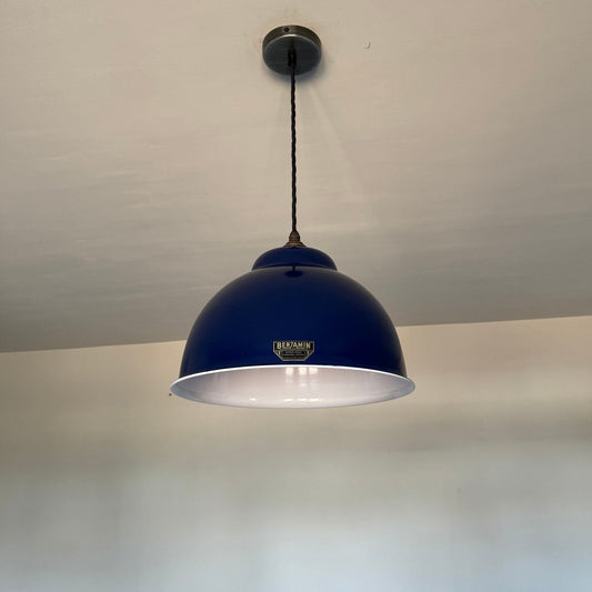 Morley XL ~ Royal Blue RLM Deep Dome Reflector Lampshade Pendant Set Light ~ 13 Inch