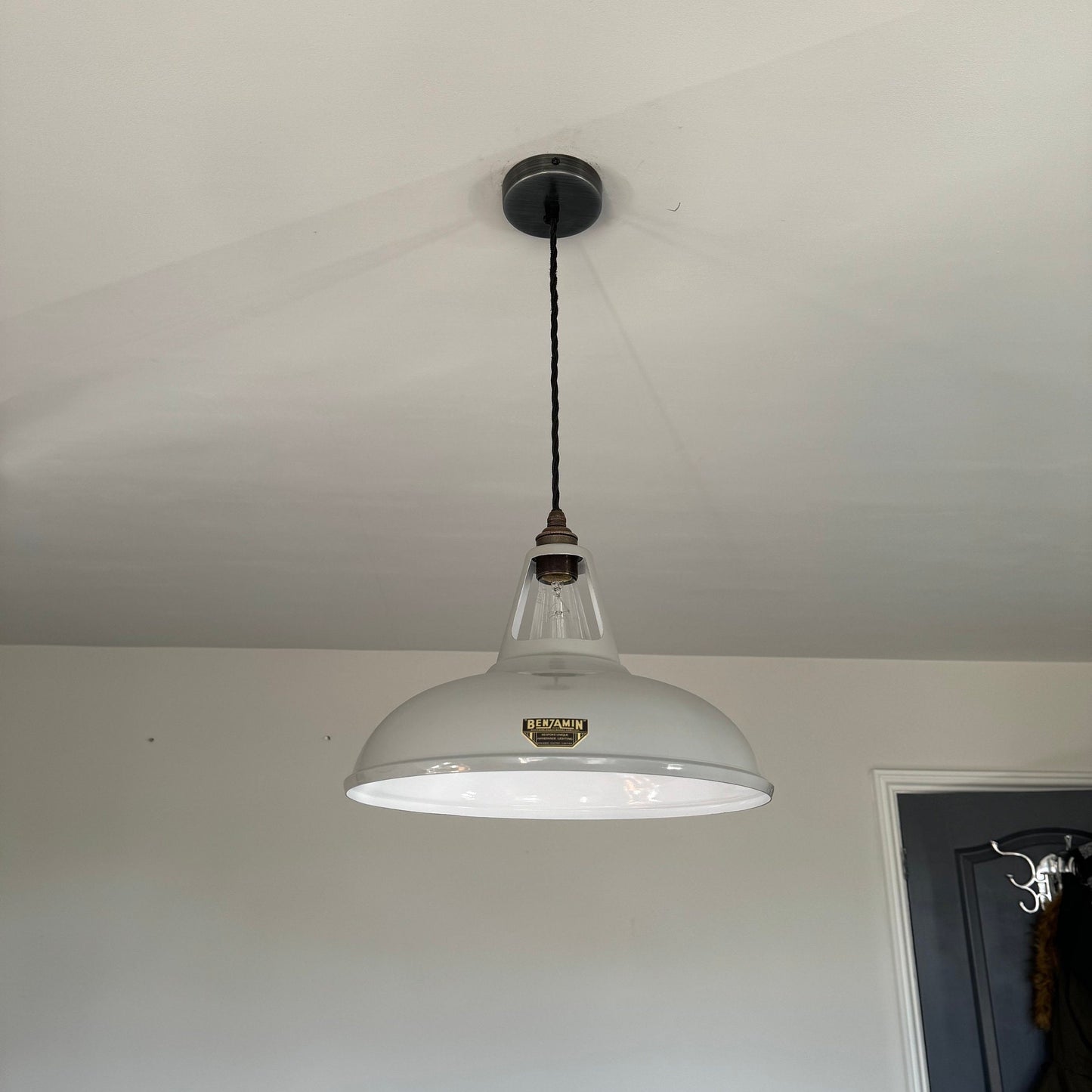 Cawston XL - Original Grey Slotted Lampshade Pendant Set Light *Worn* ~ 14 Inch