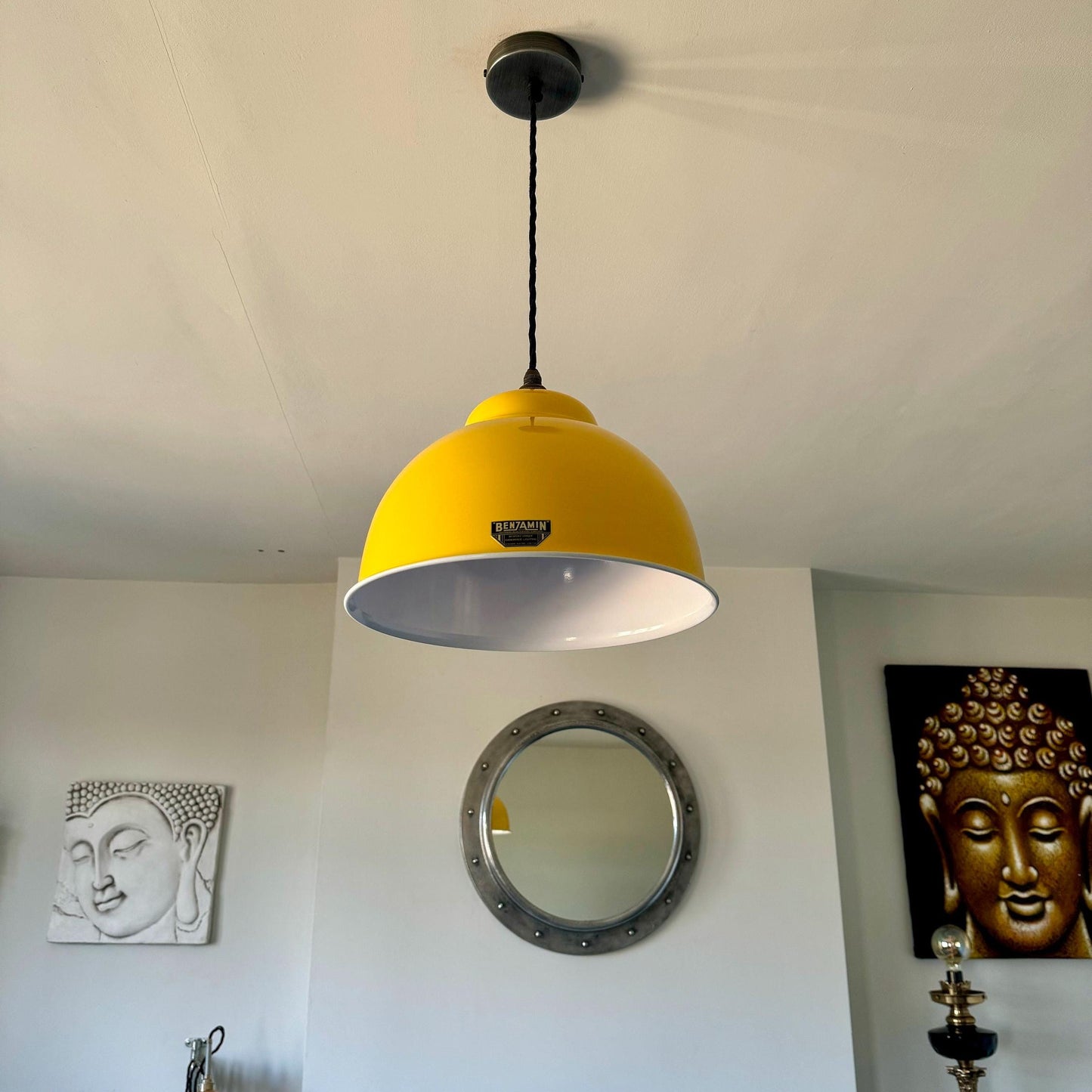 Morley XL ~ Summer Yellow RLM Deep Dome Reflector Lampshade Pendant Set Light ~ 13 Inch