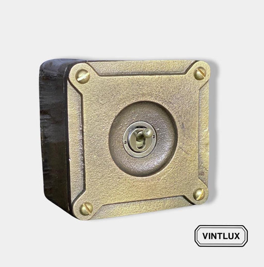 Single Gang Bronze Solid Cast Metal Light Switch Industrial 2 Way - BS EN Approved Vintage Crabtree 1950’s Style