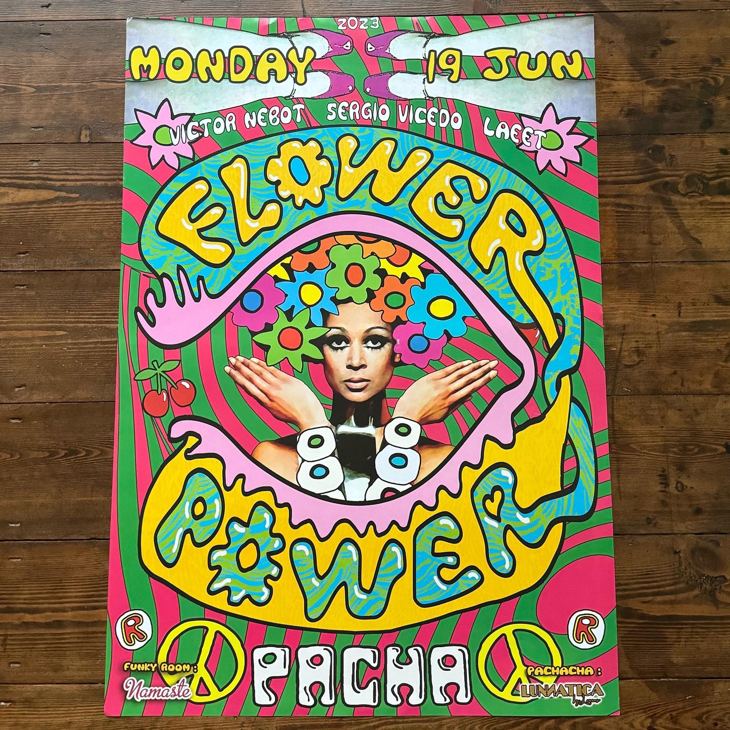 Flower Power ~ Genuine Pacha Ibiza Framed Dj Artwork | A3 Luxury Black Frame