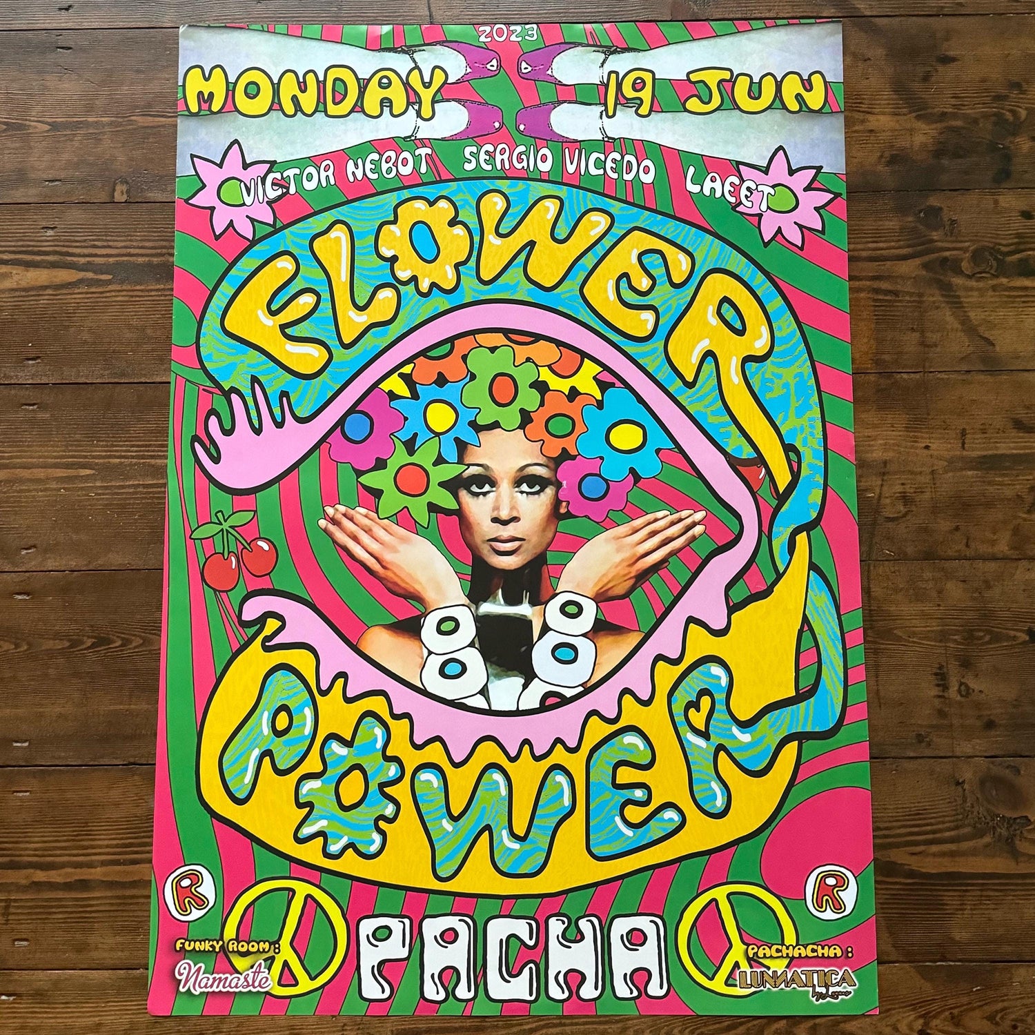 Flower Power ~ Genuine Pacha Ibiza Framed Dj Artwork | A3 Luxury Black Frame
