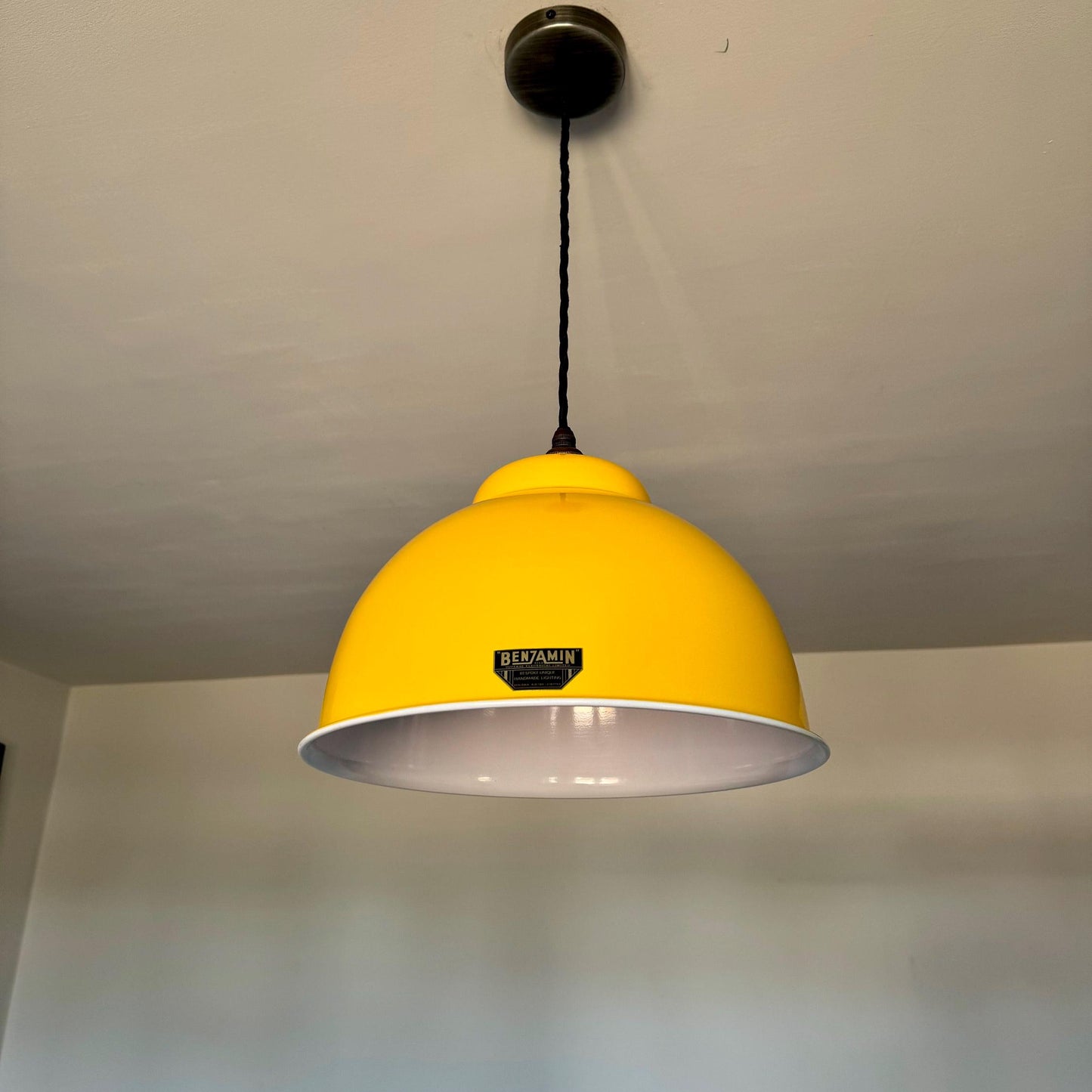 Morley XL ~ Summer Yellow RLM Deep Dome Reflector Lampshade Pendant Set Light ~ 13 Inch