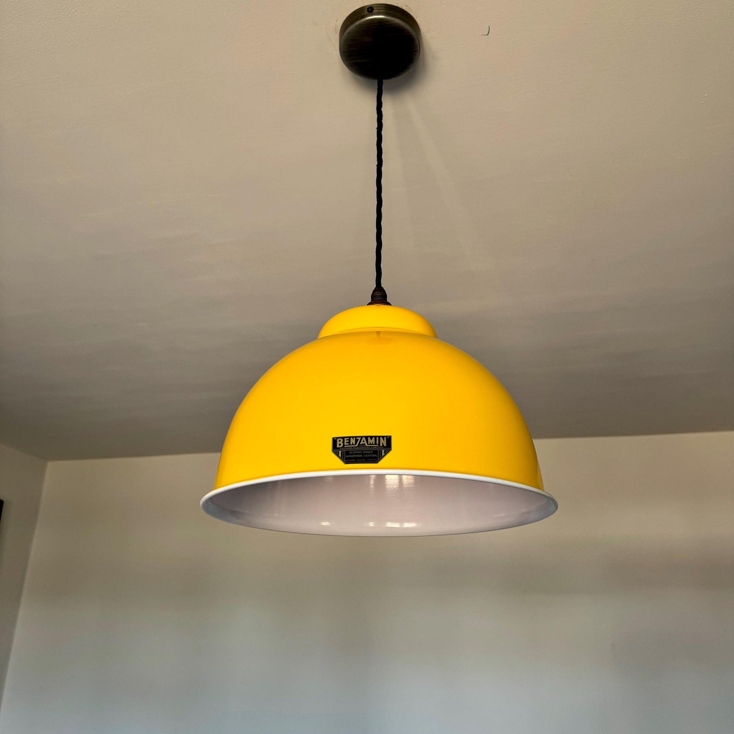 Morley XL ~ Summer Yellow RLM Deep Dome Reflector Lampshade Pendant Set Light ~ 13 Inch